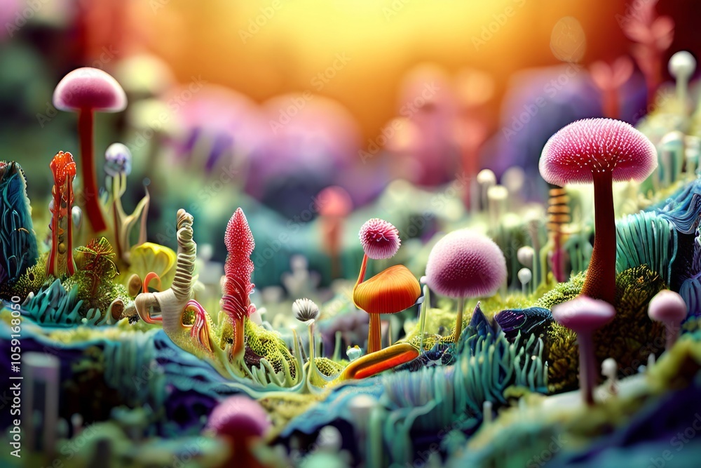 Poster microscopic world a microscopic world scene with tiny objects co