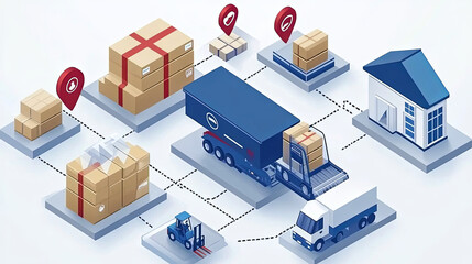 Obraz premium Detailed Overview of a Logistics Operation Showcasing Transportation, Packaging, and Delivery Activities in a Commercial Environment