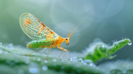 A close-up image of a green dragonfly sitting on the edge of a leaf,