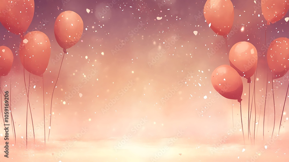 Poster pink balloons floating in air plain textured background for web design and copy