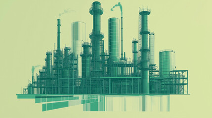 Obraz premium The power plant is in a green-tone night scene. Indirect carbon emissions from energy use. Covers energy purchases for corporate use, such as electrical, heat, and steam.