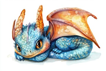 Fototapeta premium A captivating illustration of a cute blue dragon with textured scales and vibrant wings, perfect for fantasy art lovers.