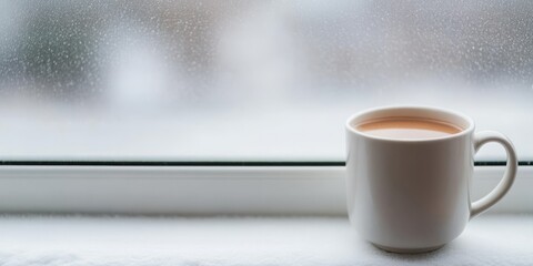 A warm cup of comfort embracing the cozy vibe of rainy days by the window