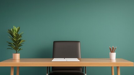 Modern minimalist office setup with desk and plants