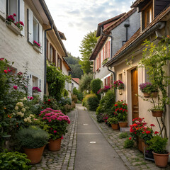 Obraz premium Charming village square in a Bavarian town with timberframed buildings