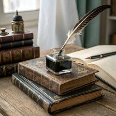 Close-up of old books on table