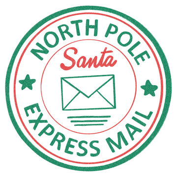 Stamp to send letter to Santa Claus at North Pole Express Mail Doodle Decoration