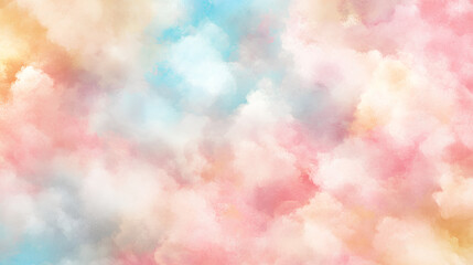 Dreamy Pastel Cotton Candy Background with Gentle Swirls of Pink, Baby Blue, and Pale Yellow in Fluffy, Cloud-Like Texture

