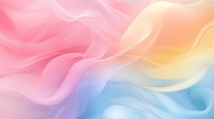 Fototapeta premium Dreamy Pastel Cotton Candy Background with Gentle Swirls of Pink, Baby Blue, and Pale Yellow in Fluffy, Cloud-Like Texture