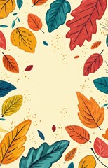 Obraz premium Colorful autumn leaves frame a blank space on a warm yellow background in vibrant design