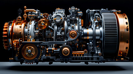 Fototapeta premium Internal Mechanism of CVT System with Pulleys and Belt