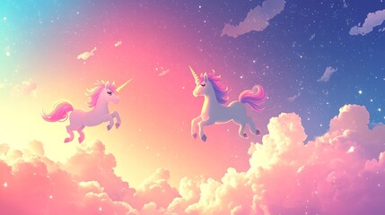 Whimsical Unicorns in a Dreamy Sky