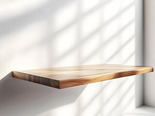 Modern Floating Wooden Shelf for Small Product Display on White Wall
