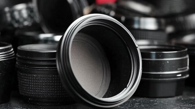 Fototapeta Close-up of Vintage Camera Lenses: A Monochrome Still Life