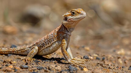 A lizard walks across a rocky terrain.