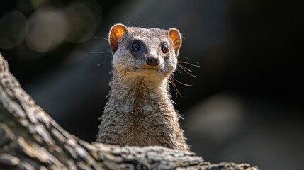 Fototapeta premium Squirrel perched atop a tree, looking attentive.