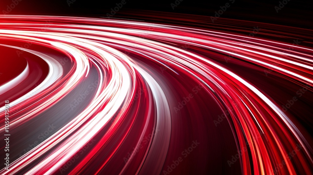 Poster dynamic light trails creating a futuristic, abstract pattern against a dark background. perfect for 