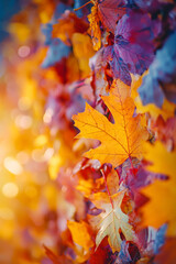 Fototapeta premium Vertical A Close-up of Vibrant Fallen Autumn Leaves on a Forest Floor.