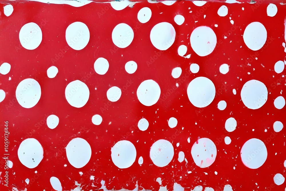 Poster polka dot pattern splattered on a red background