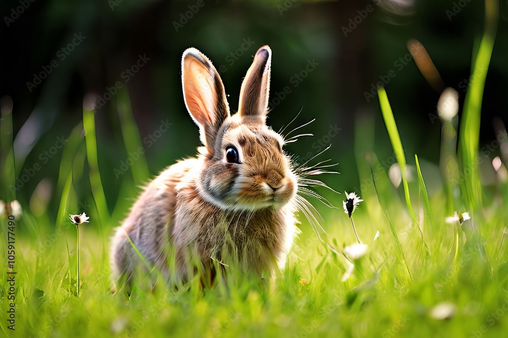 Poster rabbit nibbling on grass a rabbit grazing peacefully in a field