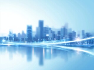 Modern city skyline blurred with blue tones, isolated background