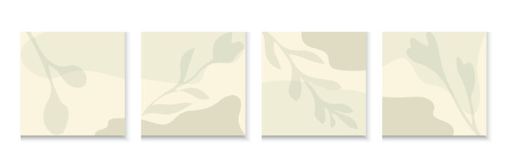 Minimal square backgrounds with organic abstract shapes set. Hand drawn shapes background for social media carousel template. Social media post, ad, sale, banner, microblog, Nature carousel template