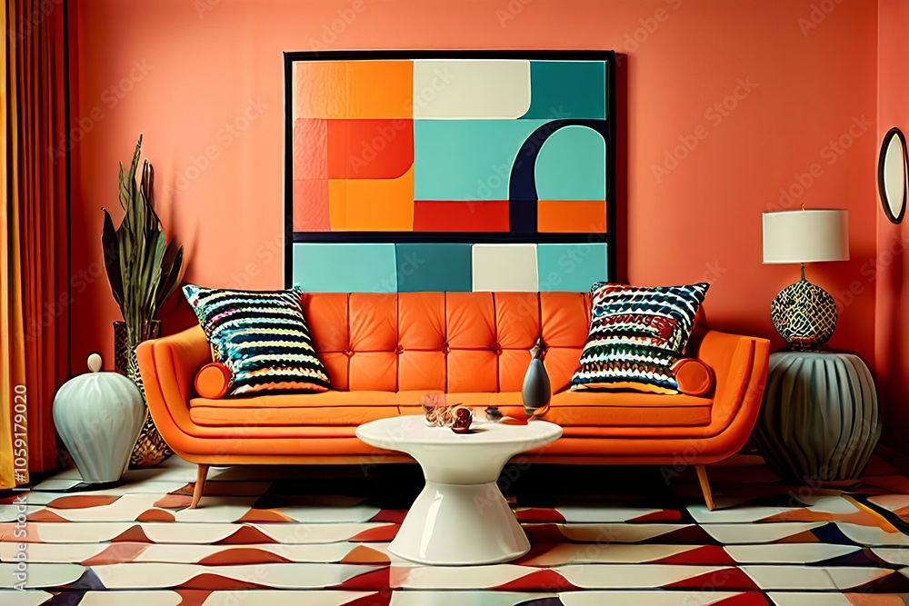 Poster retro s bold patterns and colors typical of the s integrated int