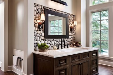  river rock a river rock accent wall with a matching faucet