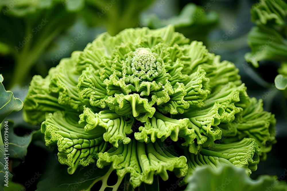 Poster romanesco broccoli fractal like spiraling pattern of pointed flo