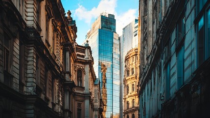 Fototapeta premium Blending of Old and New Architecture in a Vibrant Diverse City Skyline