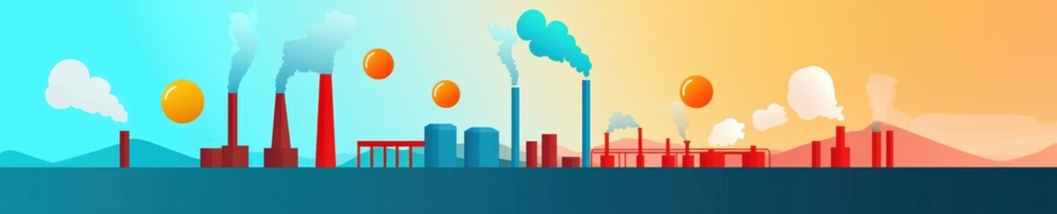 Obraz premium Industrial Landscape with Pollution and Orange Sunsets