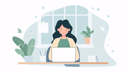 Young Women Student Using Laptop for eLearning or Remote Work at Home Office: Writing Notes