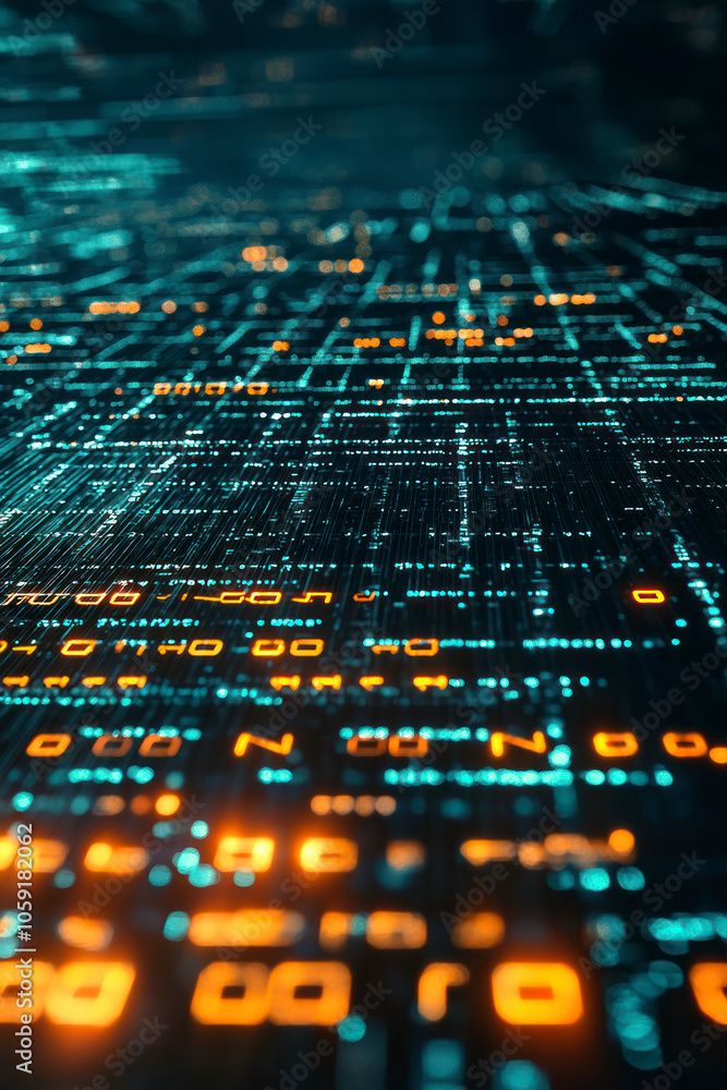 Poster vertical binary code on computer screen for your background business, poster, wallpaper.