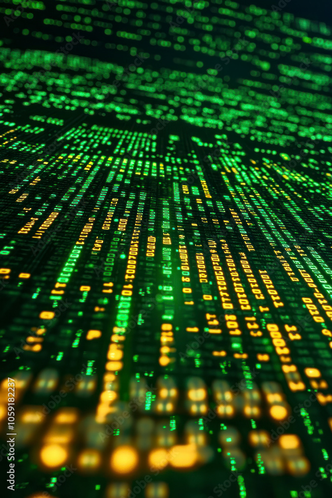 Poster vertical binary code on computer screen for your background business, poster, wallpaper.