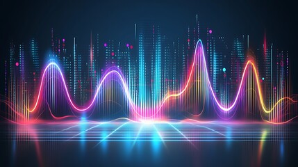 Fototapeta premium Abstract Cityscape with Neon Lights Blank Background with Copy Space for Design Projects