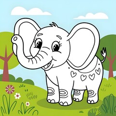 Fototapeta premium Elephant line art icon design, A majestic elephant with large tusks in line art style,