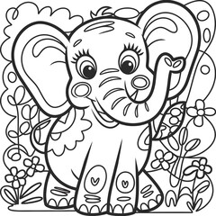 Obraz premium Elephant line art icon design, A majestic elephant with large tusks in line art style,