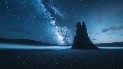 Fototapeta premium Starry Night in the Desert with Majestic Mountains and Rock Layers
