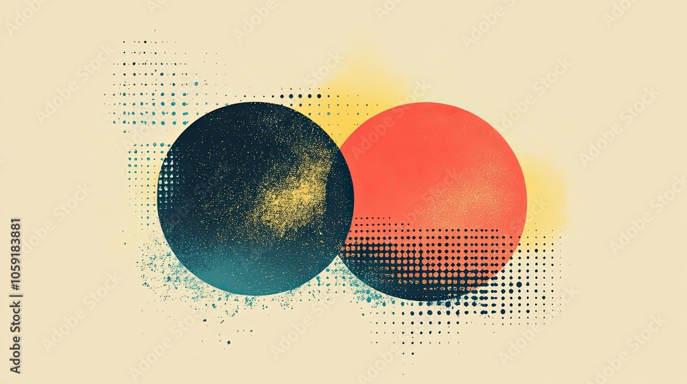 Poster abstract geometric composition with circles and dotted patterns