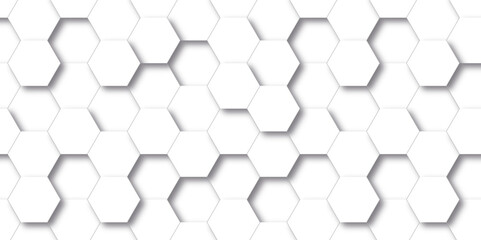 Fototapeta premium Hexagon background technology texture. Abstract hexagonal mesh cell Surface polygon pattern with glowing hexagon paper texture and futuristic business. Abstract honeycomb mosaic white background.