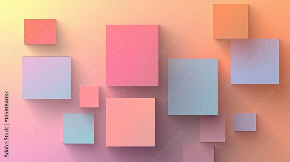 Poster abstract geometric design with pastel colored squares on a gradient background
