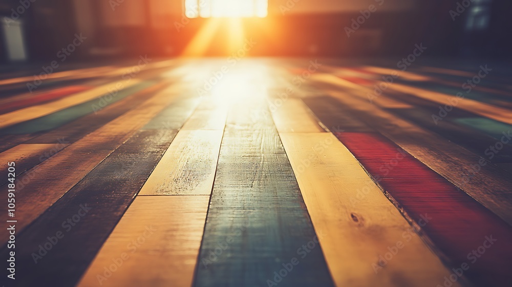 Poster colorful wooden floor background subtle blur background with space for custom text