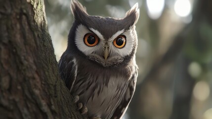 Majestic Owl Perched on Tree Branch in Nature