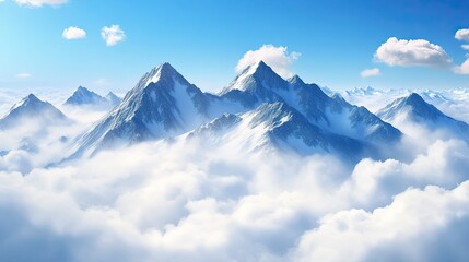 Snow-capped Mountain Peaks Emerge From a Sea of Clouds