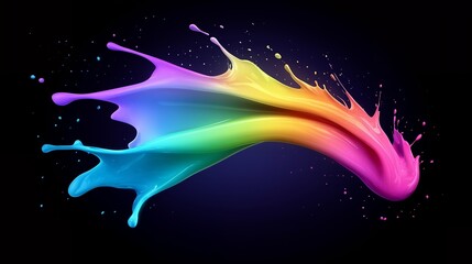 Rainbow colored paint splash on black background.