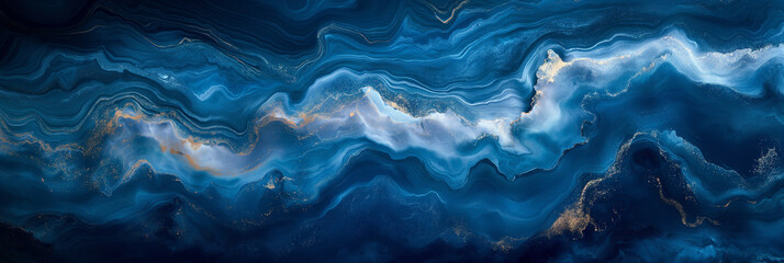 Obraz premium Abstract Blue Marble Texture with Gold Accents and Fluid Waves