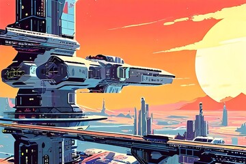 space station a space station scene with futuristic shapes color