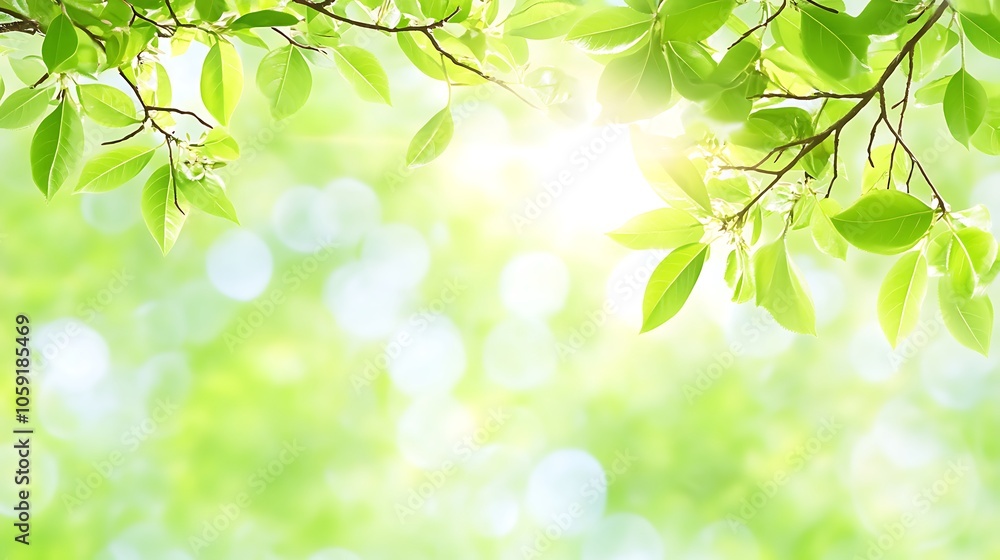 Poster green leaves and bokeh background light gradient background with room for typography