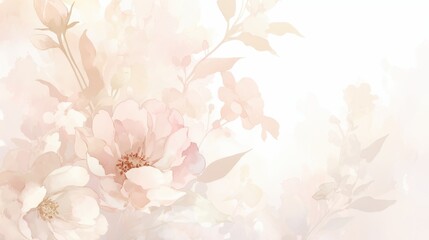 White and pink flowers softly blending into a watercolor background with blurred edges, isolated on white for postcards, banners
