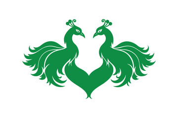 Fototapeta premium Green Peacock with Heart Vector: Elegant and Ornamental Illustration of a Majestic Bird with Romantic Symbolism